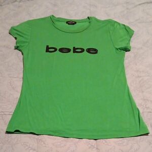 bebe Neon Green Logo Tee - Women's Short Sleeve Shirt Size S